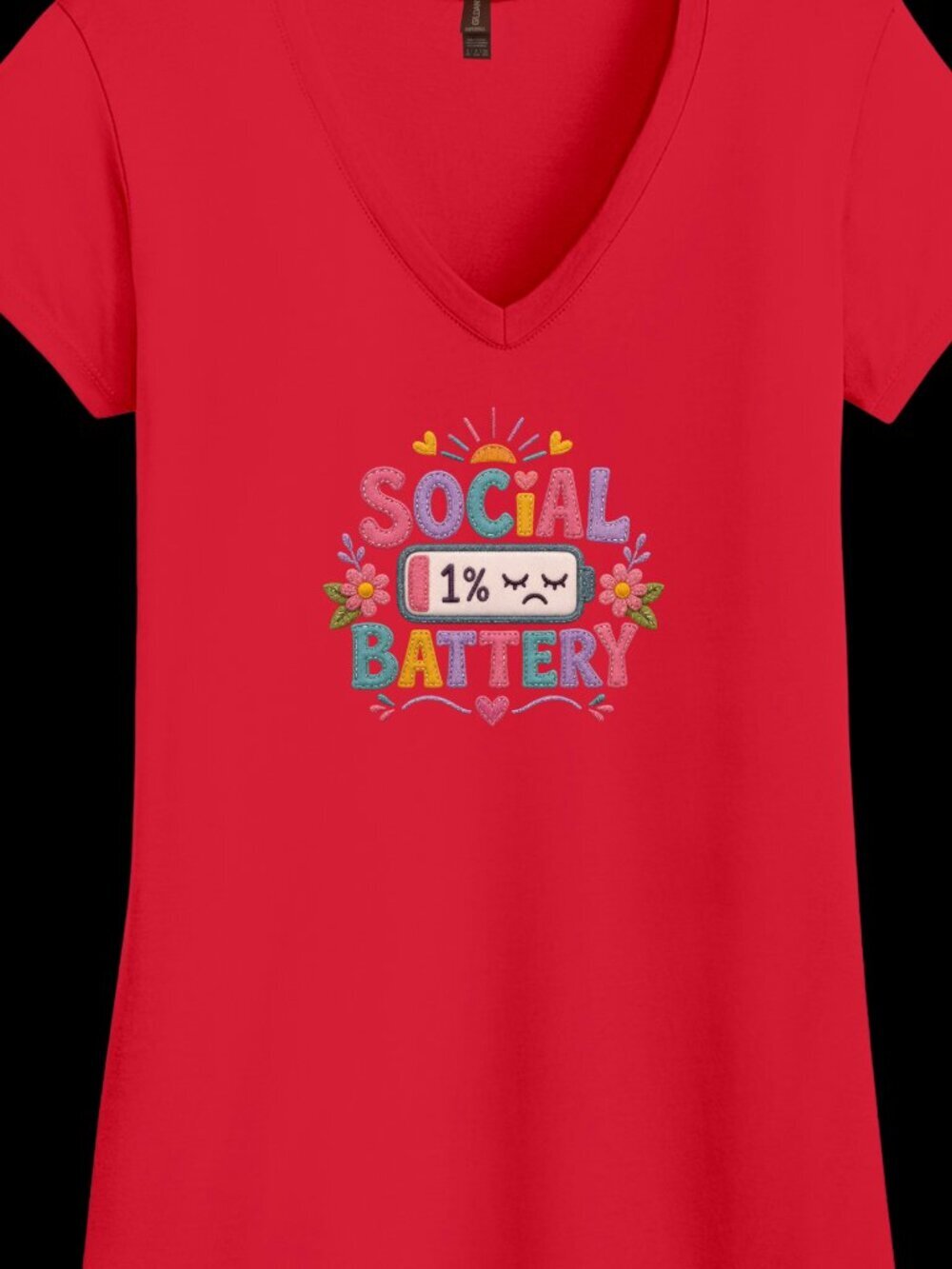 Social Battery 1% Women's Gildan Softstyle V-Neck Tee - Multiple Sizes and Color - Picture 5 of 7